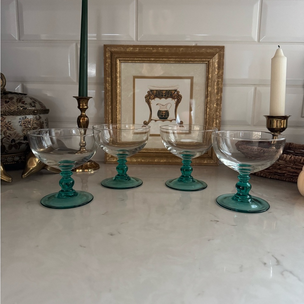 Luminarc Margarita Glasses Aqua Stem Fruit Dessert Cups Set of 4